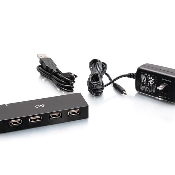 4- Port USB-A Hub with 5V 2A Power Supply C2G Compact Black USB Hub - Picture 3 of 5